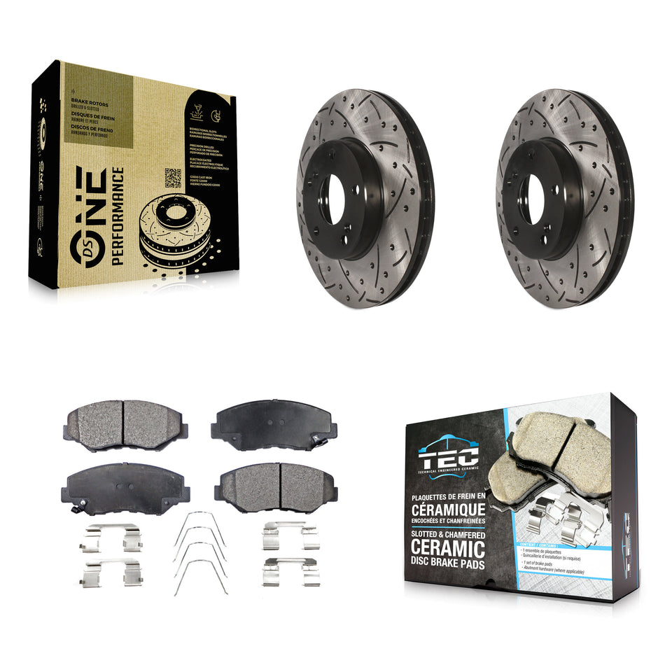 Front Coated Drilled Slotted Disc Brake Rotors And Ceramic Pads Kit For Honda Accord Civic Element Fit Acura ILX CR-Z KDT-100065
