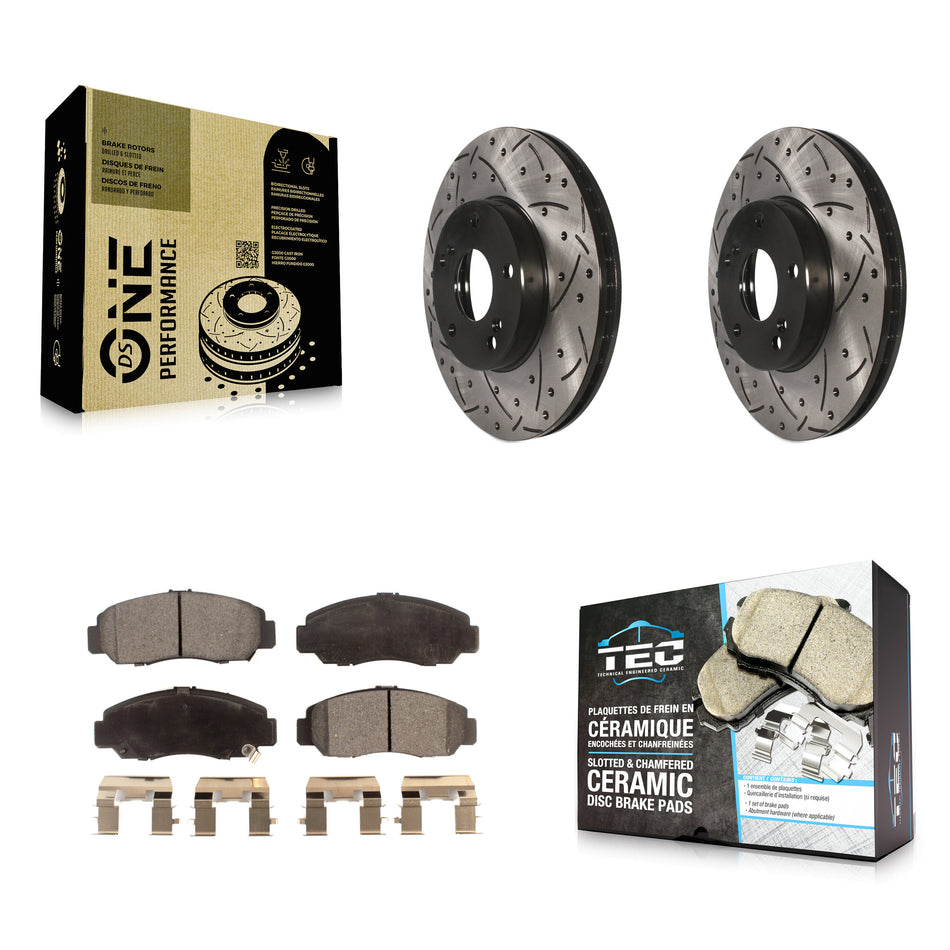 Front Coated Drilled Slotted Disc Brake Rotors And Ceramic Pads Kit For Honda Accord Civic Acura CSX KDT-100066