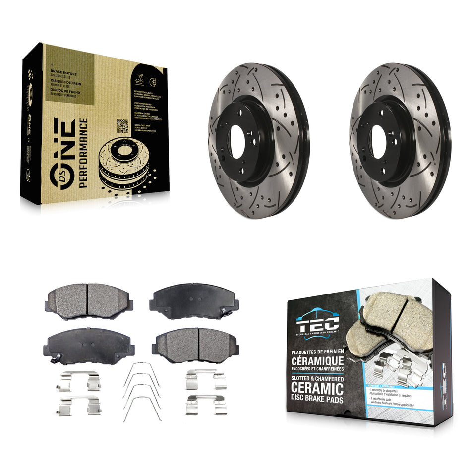 Front Coated Drilled Slotted Disc Brake Rotors And Ceramic Pads Kit For Honda Civic CR-V Acura ILX KDT-100071