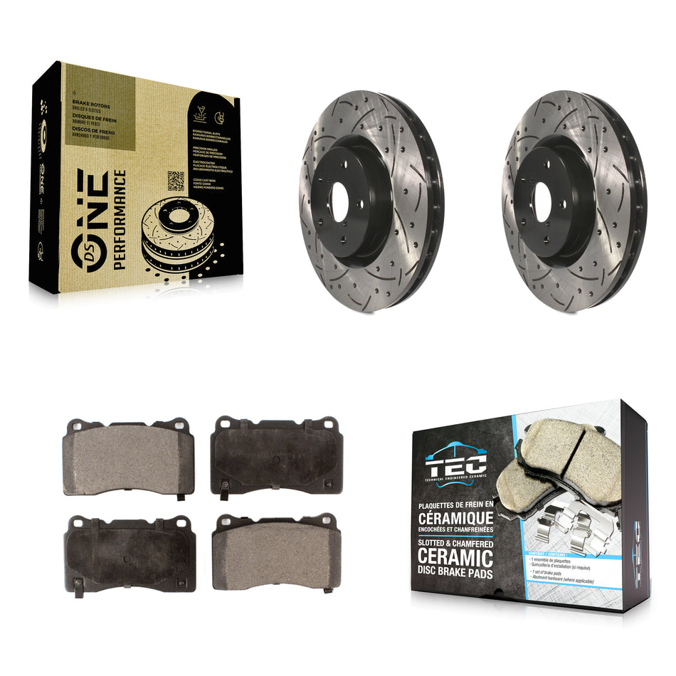 Front Coated Drilled Slotted Disc Brake Rotors And Ceramic Pads Kit For Subaru Impreza WRX STI KDT-100072