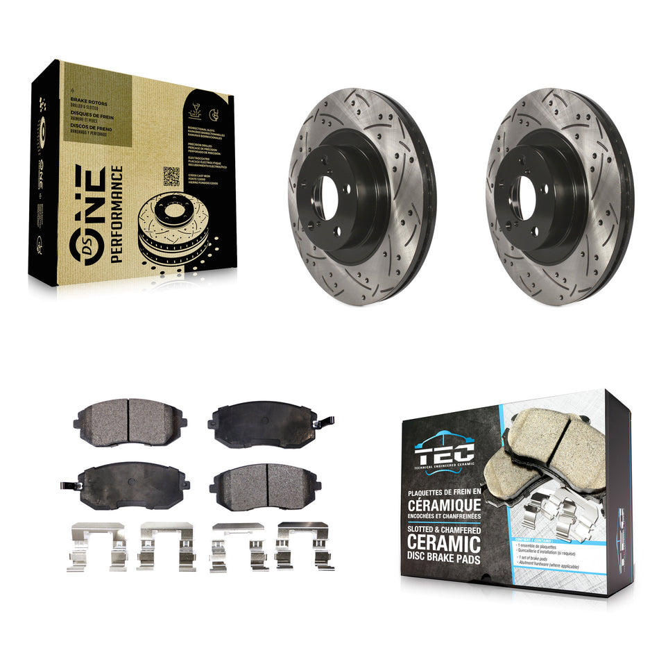 Front Coated Drilled Slotted Disc Brake Rotors And Ceramic Pads Kit For Subaru Outback Forester Legacy Impreza Baja Saab 9-2X KDT-100077