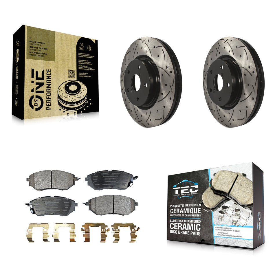 Front Coated Drilled Slotted Disc Brake Rotors And Ceramic Pads Kit For Subaru Outback Legacy WRX Tribeca B9 KDT-100078