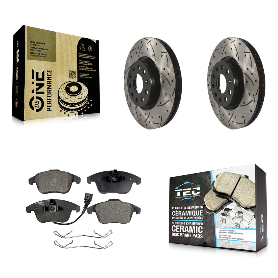 Front Coated Drilled Slotted Disc Brake Rotors And Ceramic Pads Kit For Volkswagen Passat Tiguan Audi Q3 Quattro Limited KDT-100081