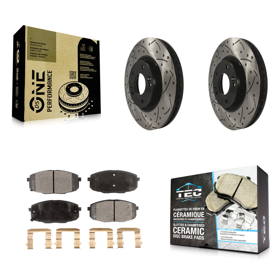 Front Coated Drilled Slotted Disc Brake Rotors And Ceramic Pads Kit For Kia Forte Koup Forte5 KDT-100086