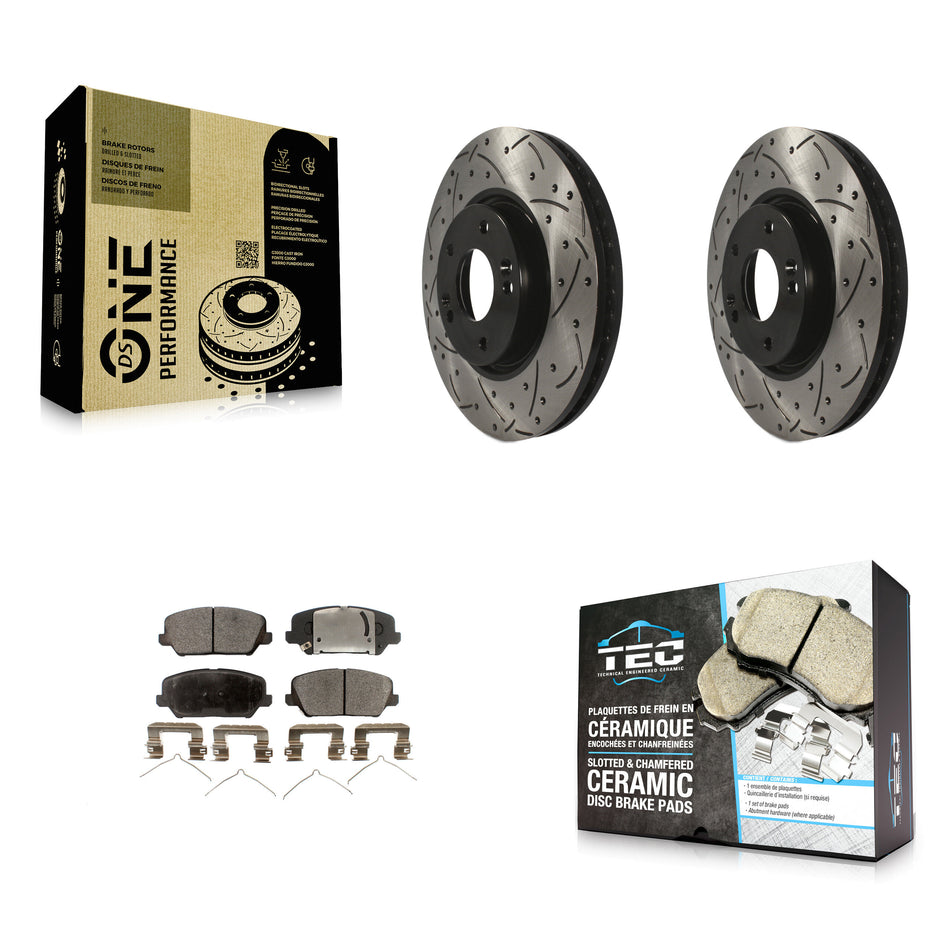 Front Coated Drilled Slotted Disc Brake Rotors And Ceramic Pads Kit For Kia Forte Hyundai Veloster Forte5 KDT-100094