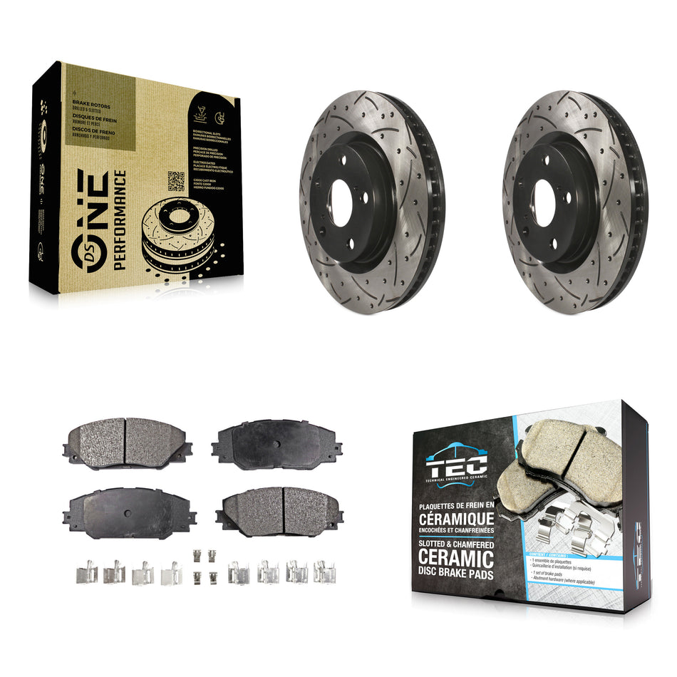 Front Coated Drilled Slotted Disc Brake Rotors And Ceramic Pads Kit For Toyota RAV4 Scion tC Matrix Pontiac Vibe Corolla iM Mirai KDT-100098