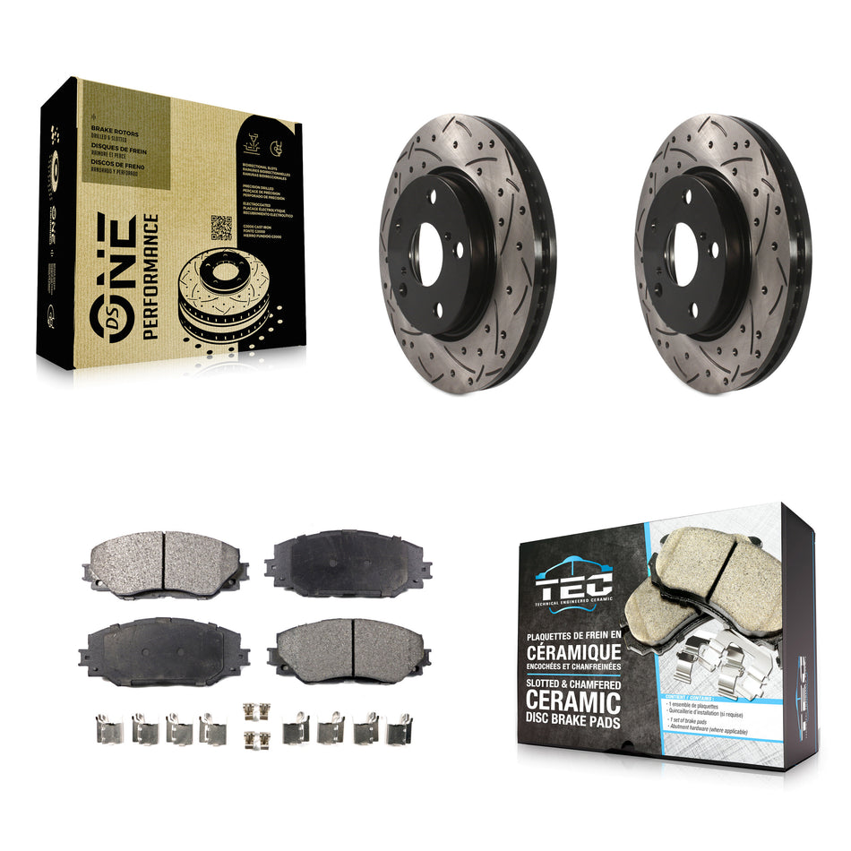 Front Coated Drilled Slotted Disc Brake Rotors And Ceramic Pads Kit For Toyota RAV4 Scion xB Prius V Lexus HS250h KDT-100100