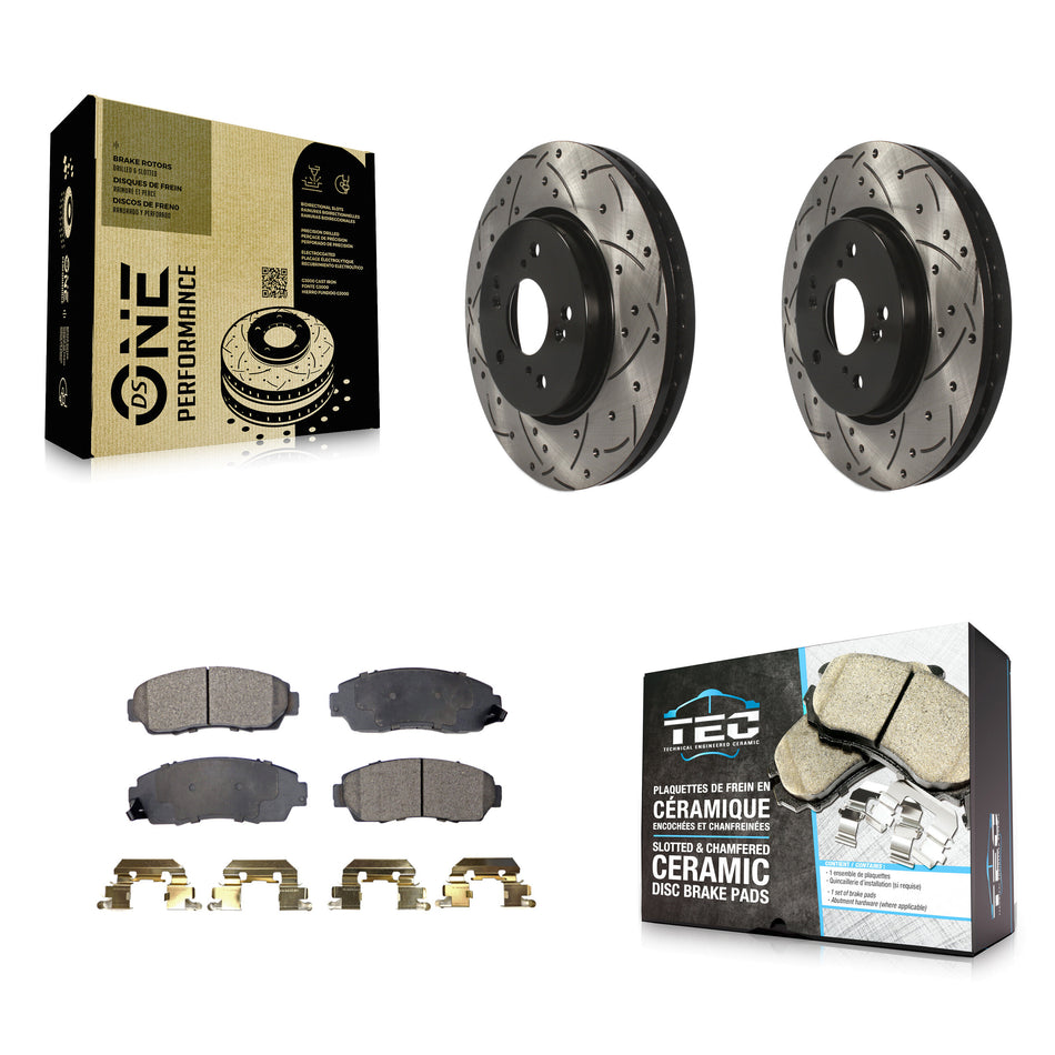 Front Coated Drilled Slotted Disc Brake Rotors And Ceramic Pads Kit For Honda CR-V Acura RDX Accord Crosstour KDT-100102