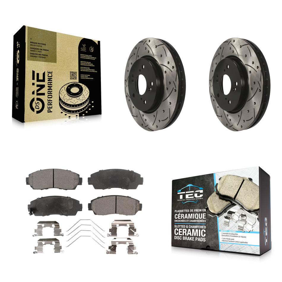 Front Coated Drilled Slotted Disc Brake Rotors And Ceramic Pads Kit For Honda CR-V Crosstour Accord KDT-100103