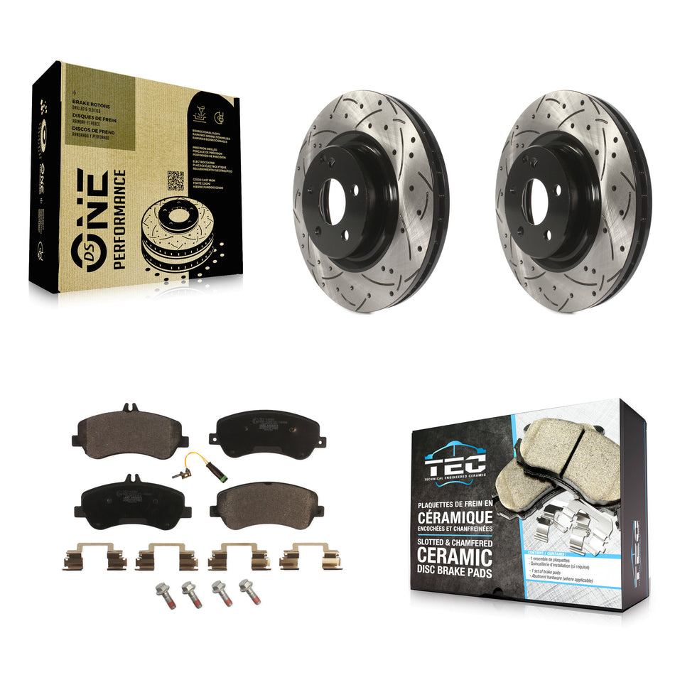Front Coated Drilled Slotted Disc Brake Rotors And Ceramic Pads Kit For Mercedes-Benz GLK350 GLK250 KDT-100104