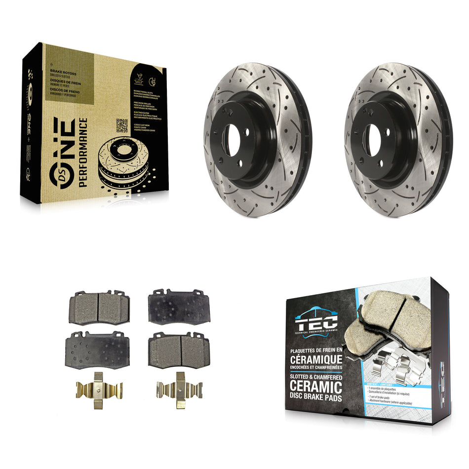 Front Coated Drilled Slotted Disc Brake Rotors And Ceramic Pads Kit For Mercedes-Benz CLS550 CLS500 E550 KDT-100105