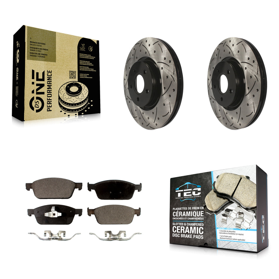 Front Coated Drilled Slotted Disc Brake Rotors And Ceramic Pads Kit For Ford Focus ST KDT-100108