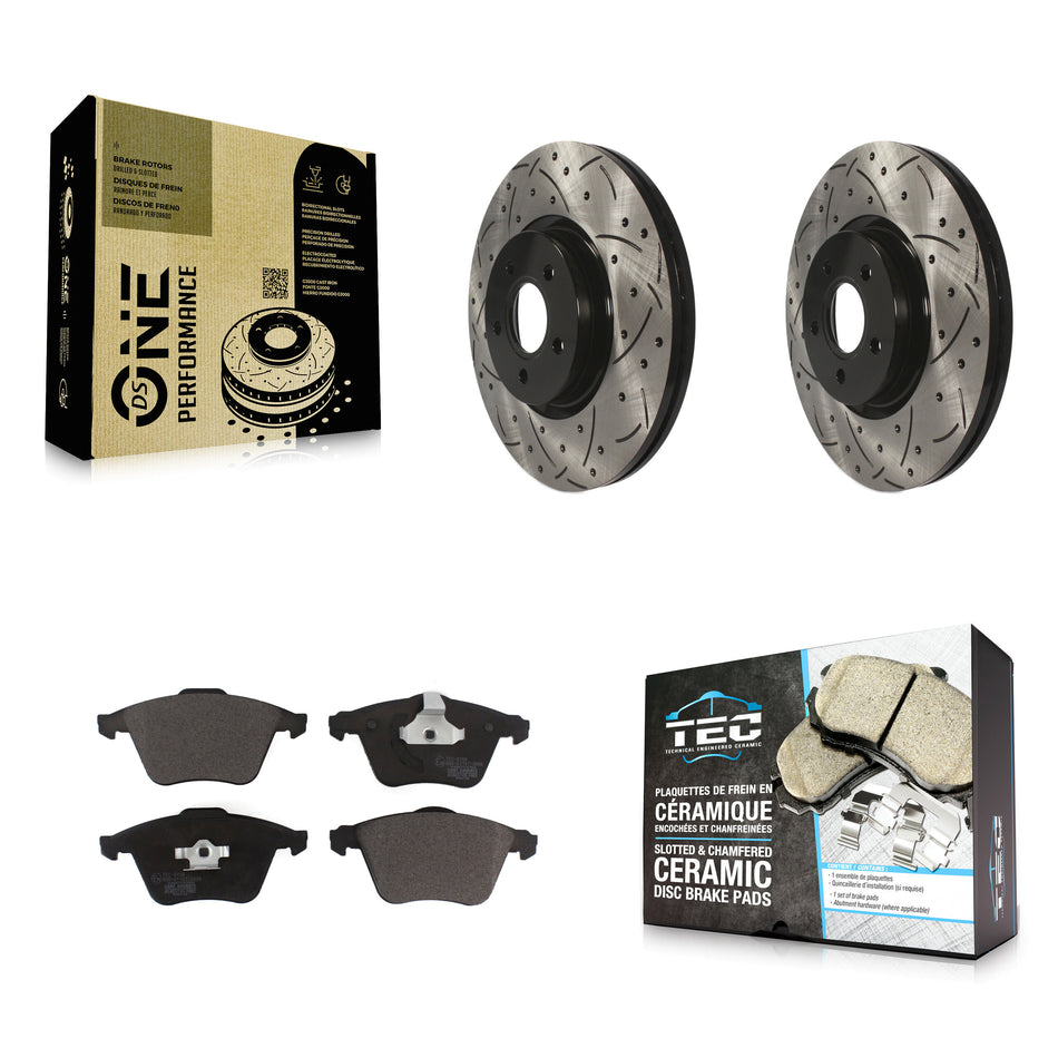 Front Coated Drilled Slotted Disc Brake Rotors And Ceramic Pads Kit For Volvo S40 C70 V50 KDT-100109