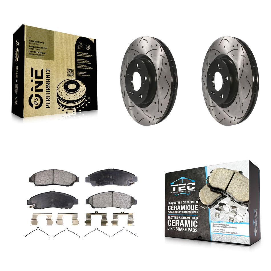 Front Coated Drilled Slotted Disc Brake Rotors And Ceramic Pads Kit For Honda Pilot Acura MDX RLX ZDX KDT-100110