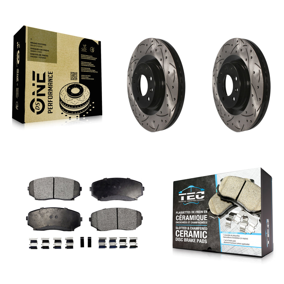 Front Coated Drilled Slotted Disc Brake Rotors And Ceramic Pads Kit For Ford Edge Lincoln MKX Mazda CX-9 KDT-100111