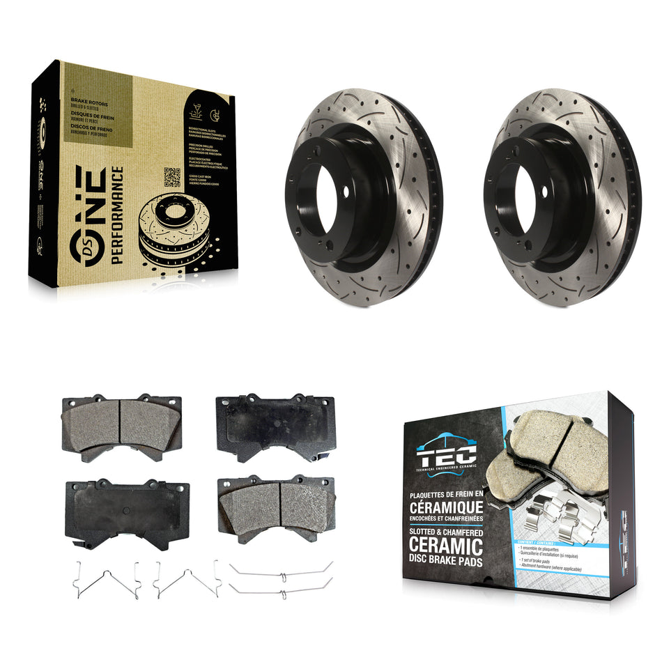 Front Coated Drilled Slotted Disc Brake Rotors And Ceramic Pads Kit For Toyota Tundra Sequoia Lexus LX570 Land Cruiser KDT-100112