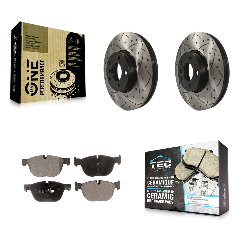 Front Coated Drilled Slotted Disc Brake Rotors And Ceramic Pads Kit For BMW X5 X6 KDT-100113