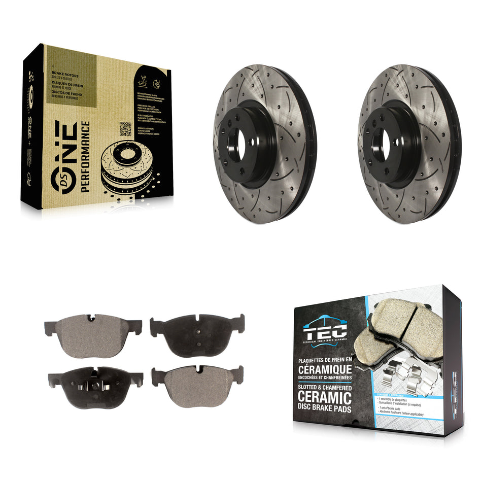 Front Coated Drilled Slotted Disc Brake Rotors And Ceramic Pads Kit For BMW X5 X6 KDT-100114