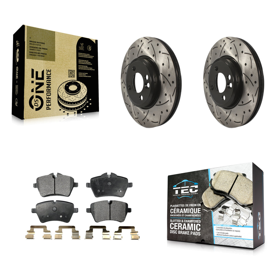 Front Coated Drilled Slotted Disc Brake Rotors And Ceramic Pads Kit For Mini Cooper Countryman KDT-100116