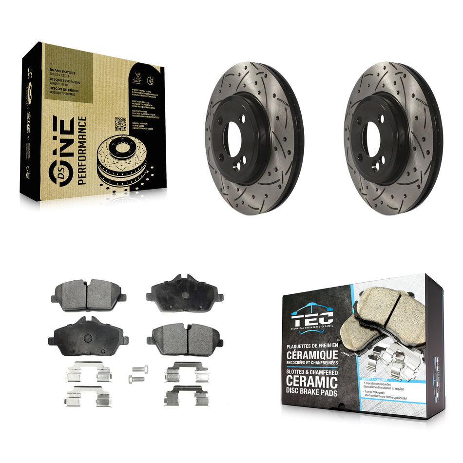 Front Coated Drilled Slotted Disc Brake Rotors And Ceramic Pads Kit For Mini Cooper KDT-100117