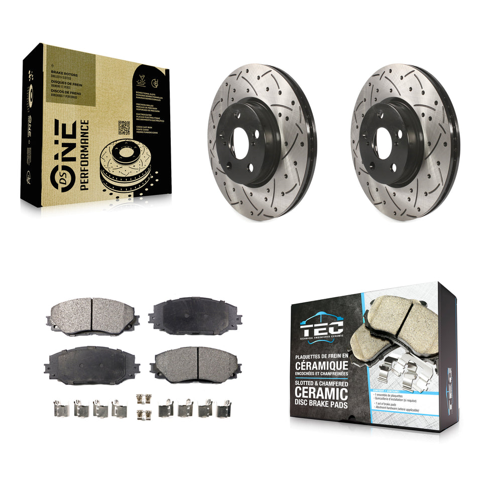 Front Coated Drilled Slotted Disc Brake Rotors And Ceramic Pads Kit For Toyota Corolla Scion xD Matrix Pontiac Vibe KDT-100118