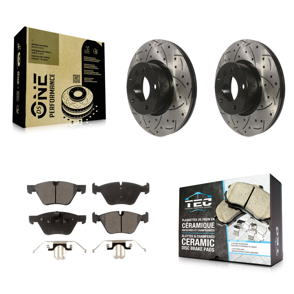 Front Coated Drilled Slotted Disc Brake Rotors And Ceramic Pads Kit For 2008 BMW 328xi To 08 07 KDT-100123
