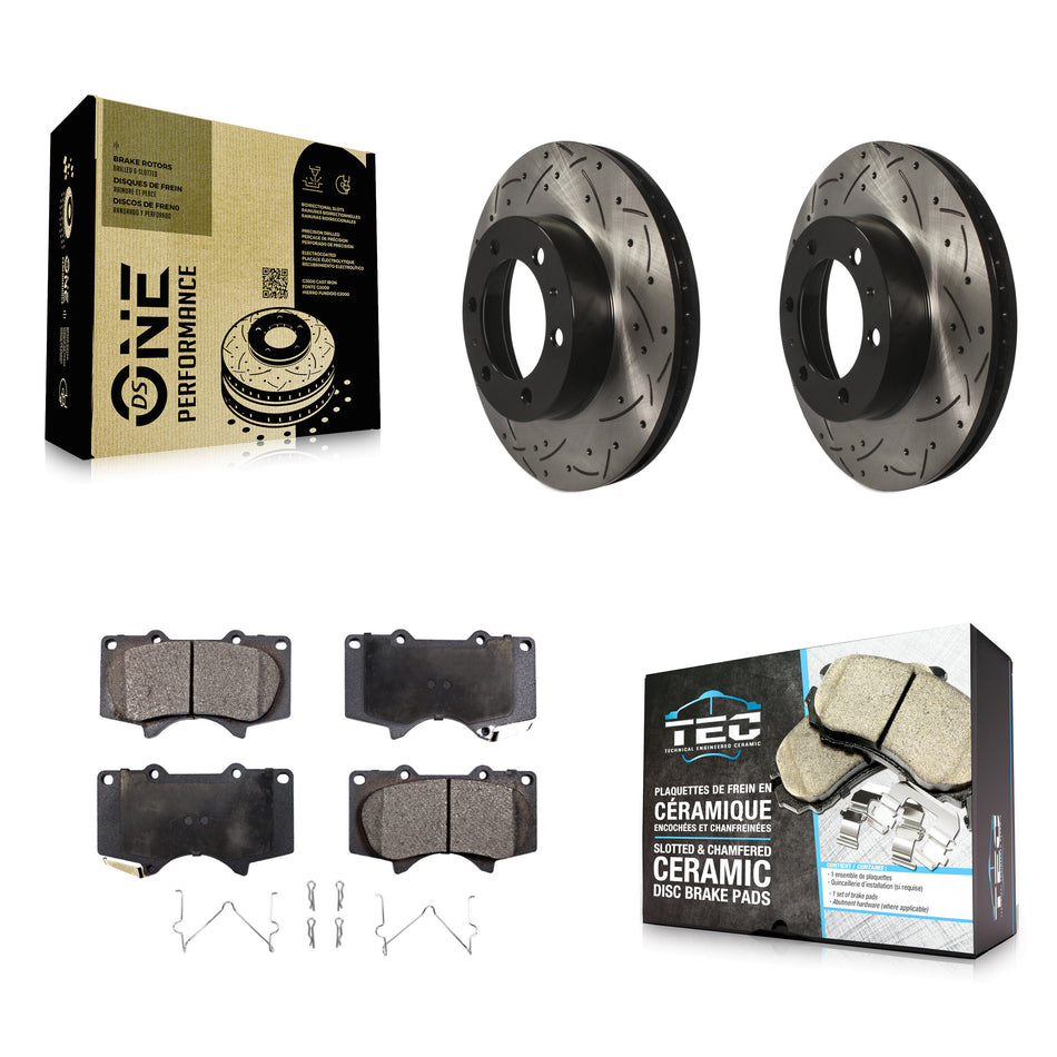 Front Coated Drilled Slotted Disc Brake Rotors And Ceramic Pads Kit For Toyota Tacoma 4Runner FJ Cruiser KDT-100131