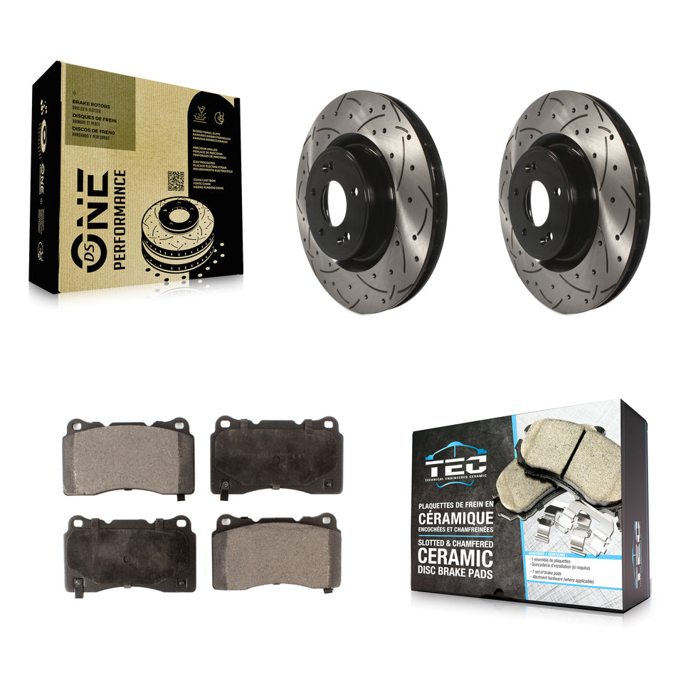 Front Coated Drilled Slotted Disc Brake Rotors And Ceramic Pads Kit For Hyundai Genesis Coupe KDT-100136
