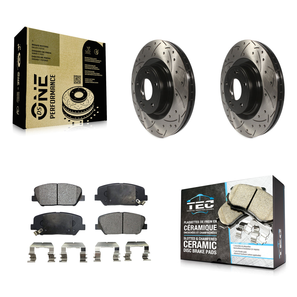 Front Coated Drilled Slotted Disc Brake Rotors And Ceramic Pads Kit For Hyundai Genesis Coupe KDT-100137