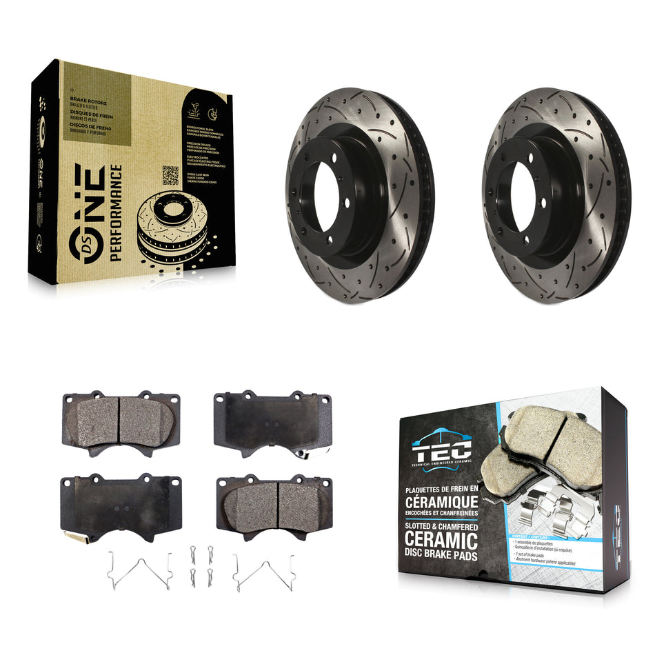 Front Coated Drilled Slotted Disc Brake Rotors And Ceramic Pads Kit For 2010-2022 Toyota 4Runner Lexus GX460 KDT-100139
