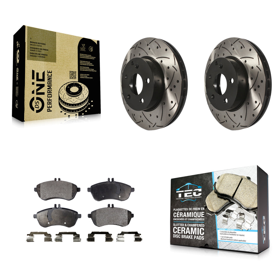 Front Coated Drilled Slotted Disc Brake Rotors And Ceramic Pads Kit For Mercedes-Benz C300 C250 C230 KDT-100140
