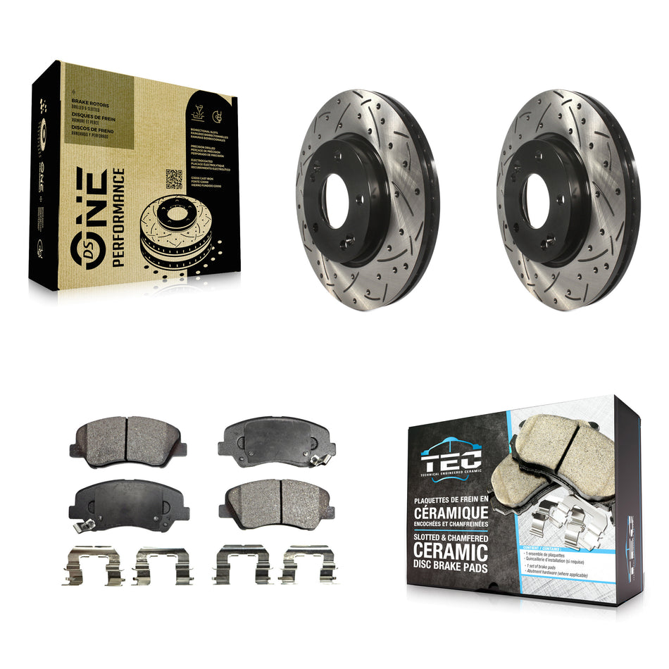 Front Coated Drilled Slotted Disc Brake Rotors And Ceramic Pads Kit For Hyundai Elantra Kia Forte Veloster GT Forte5 Coupe Koup KDT-100145