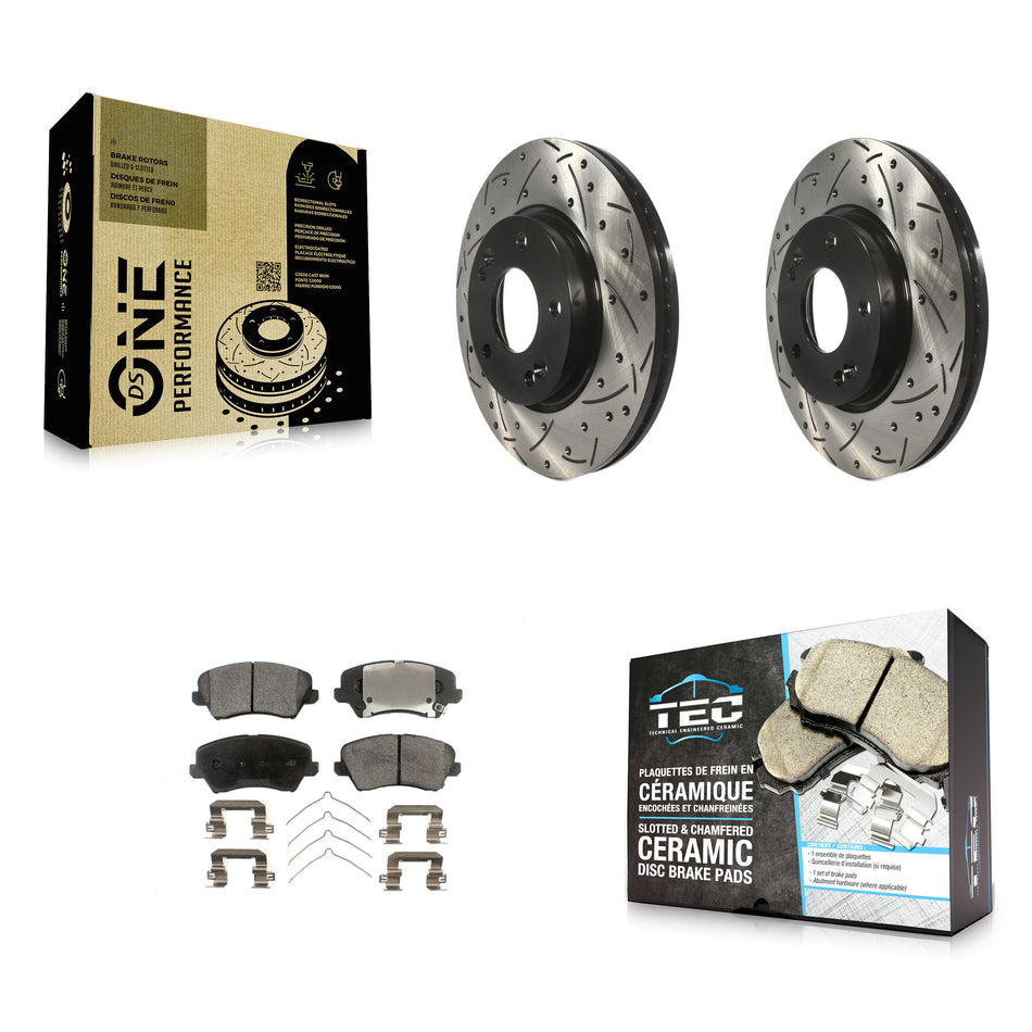 Front Coated Drilled Slotted Disc Brake Rotors And Ceramic Pads Kit For Kia Forte Hyundai Veloster Elantra GT Forte5 Koup KDT-100146