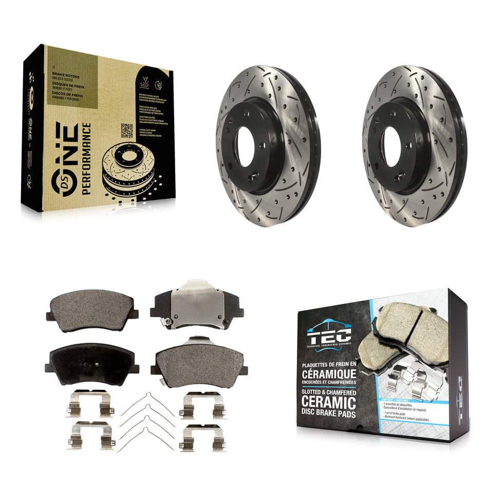 Front Coated Drilled Slotted Disc Brake Rotors And Ceramic Pads Kit For Hyundai Elantra KDT-100147