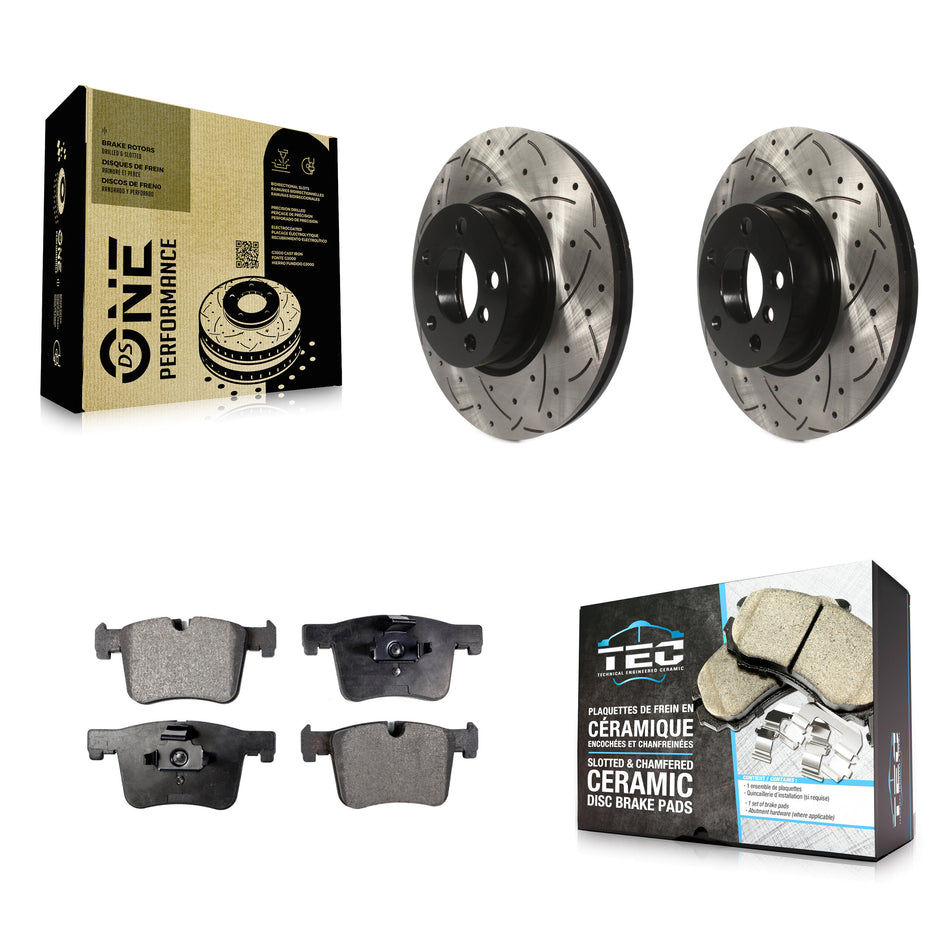 Front Coated Drilled Slotted Disc Brake Rotors And Ceramic Pads Kit For BMW X3 X4 KDT-100148