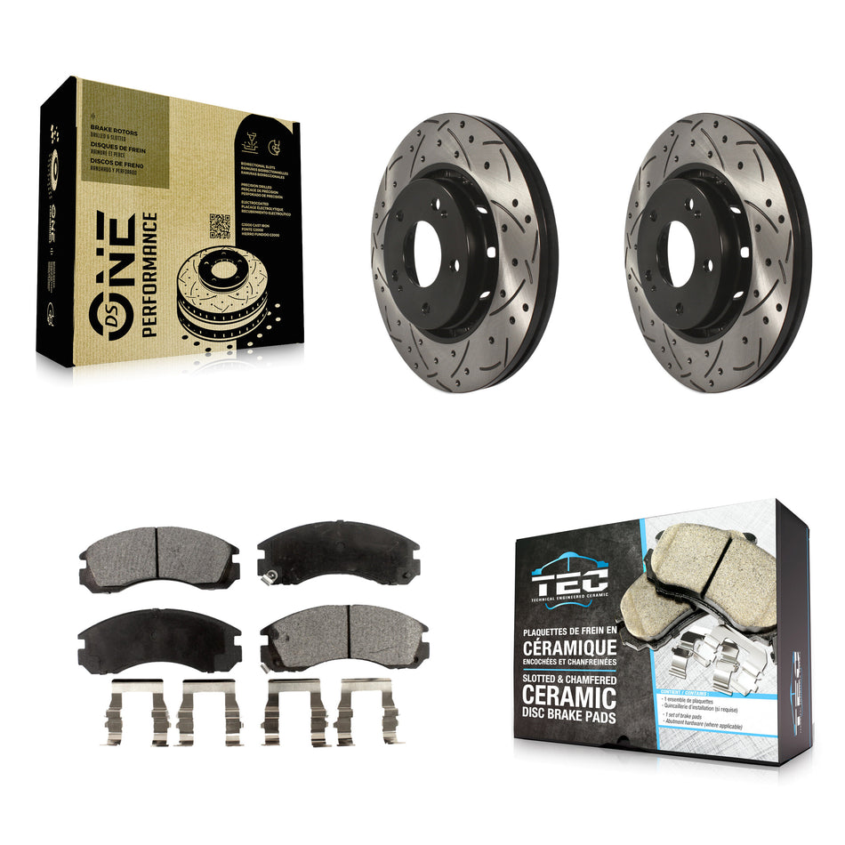 Front Coated Drilled Slotted Disc Brake Rotors And Ceramic Pads Kit For Mitsubishi Lancer KDT-100151