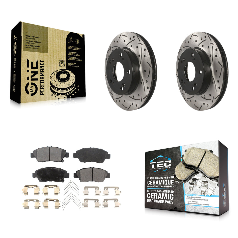 Front Coated Drilled Slotted Disc Brake Rotors And Ceramic Pads Kit For Honda Civic Acura ILX KDT-100158