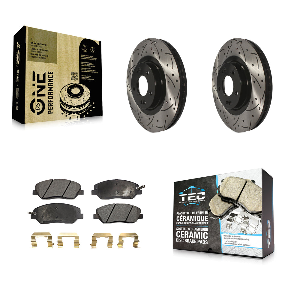 Front Coated Drilled Slotted Disc Brake Rotors And Ceramic Pads Kit For 2013-2016 Hyundai Santa Fe XL 3.3L KDT-100159