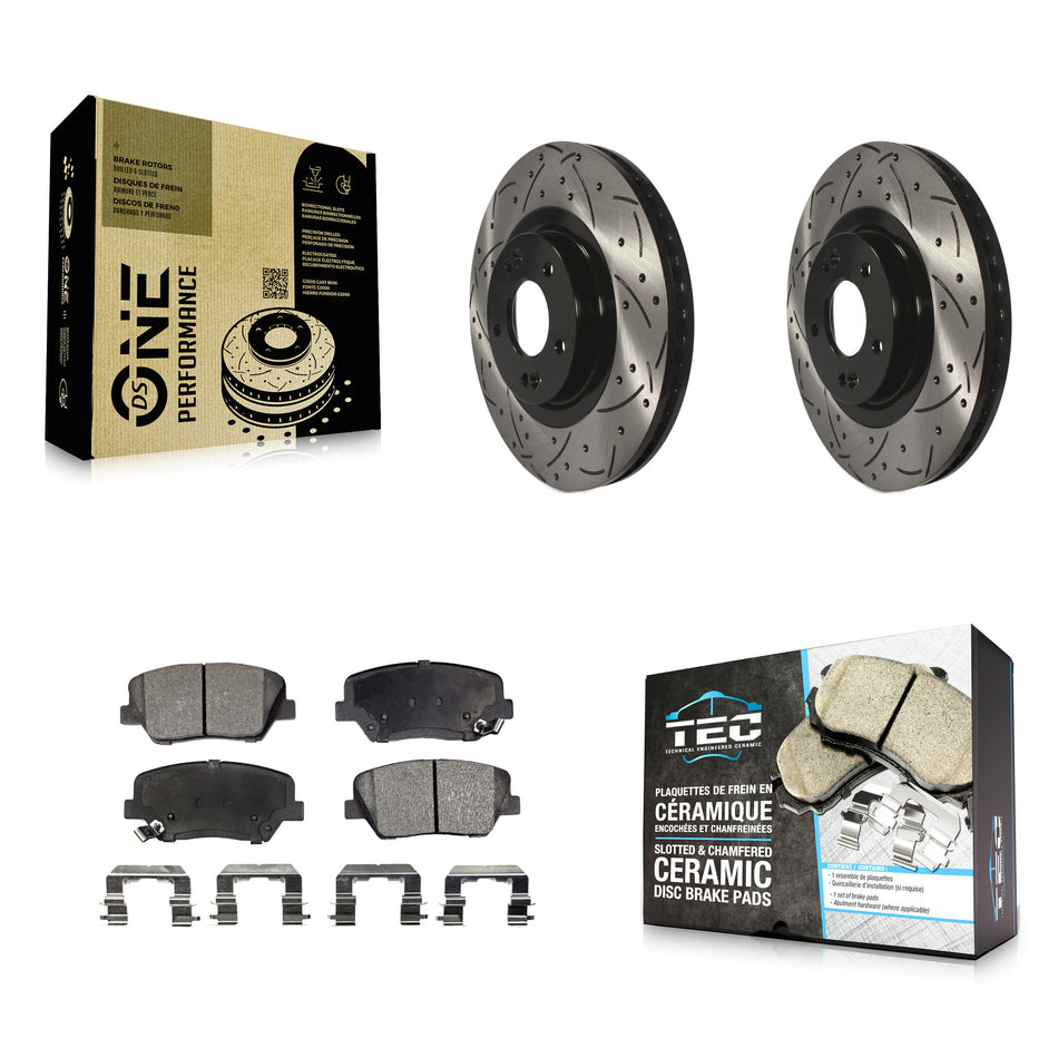 Front Coated Drilled Slotted Disc Brake Rotors And Ceramic Pads Kit For Hyundai Santa Fe Sport Kia Sorento KDT-100160