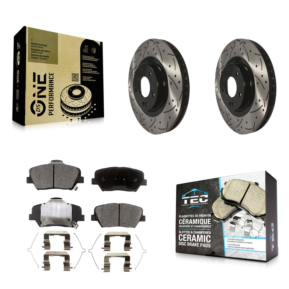 Front Coated Drilled Slotted Disc Brake Rotors And Ceramic Pads Kit For Kia Sorento Hyundai Santa Fe Sport KDT-100161
