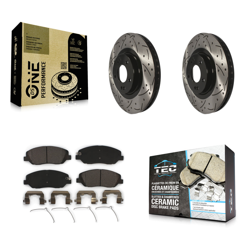 Front Coated Drilled Slotted Disc Brake Rotors And Ceramic Pads Kit For Hyundai Santa Fe XL KDT-100162