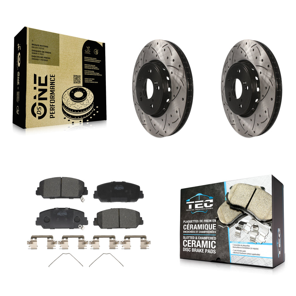 Front Coated Drilled Slotted Disc Brake Rotors And Ceramic Pads Kit For Acura RDX ILX KDT-100165