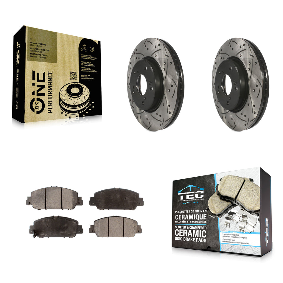 Front Coated Drilled Slotted Disc Brake Rotors And Ceramic Pads Kit For Honda Accord HR-V KDT-100168