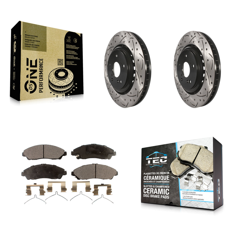 Front Coated Drilled Slotted Disc Brake Rotors And Ceramic Pads Kit For 2014-2016 Acura MDX KDT-100174