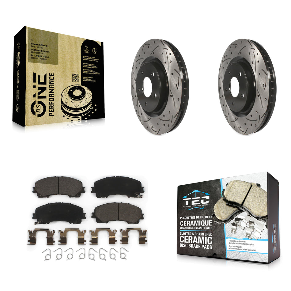 Front Coated Drilled Slotted Disc Brake Rotors And Ceramic Pads Kit For Nissan Rogue KDT-100183