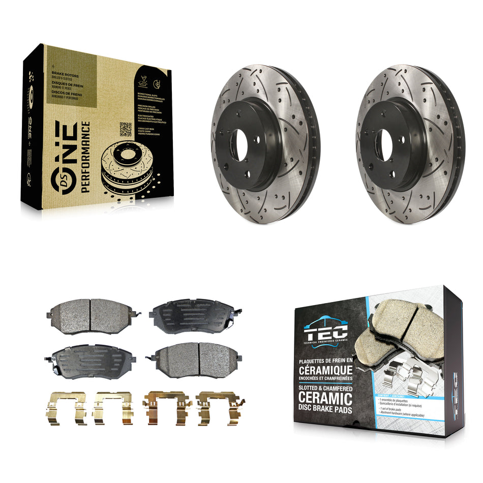 Front Coated Drilled Slotted Disc Brake Rotors And Ceramic Pads Kit For 2015 Subaru Legacy 2.5L KDT-100185