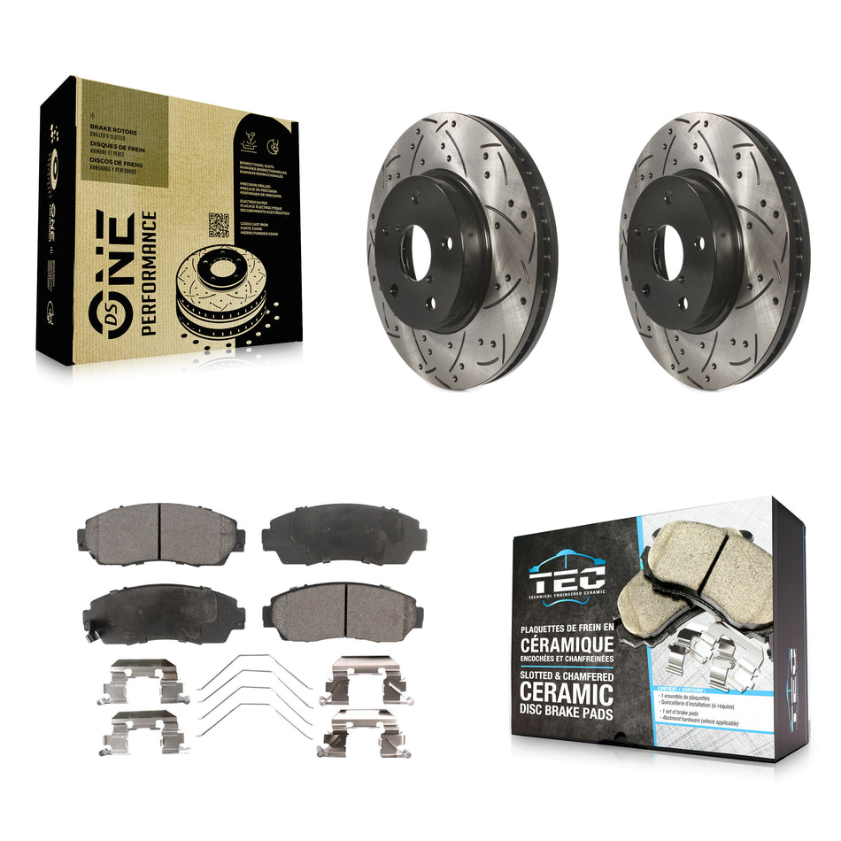 Front Coated Drilled Slotted Disc Brake Rotors And Ceramic Pads Kit For 2016-2019 Subaru Legacy 2.5L KDT-100186