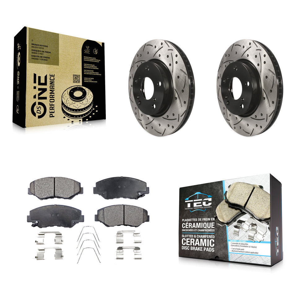 Front Coated Drilled Slotted Disc Brake Rotors And Ceramic Pads Kit For Honda Civic KDT-100187