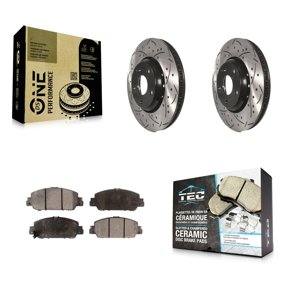 Front Coated Drilled Slotted Disc Brake Rotors And Ceramic Pads Kit For 2017 Honda Accord Hybrid EX-L Touring KDT-100188