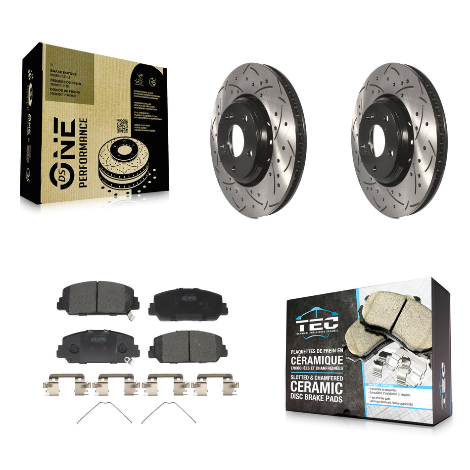 Front Coated Drilled Slotted Disc Brake Rotors And Ceramic Pads Kit For Honda Civic Accord Acura ILX KDT-100189